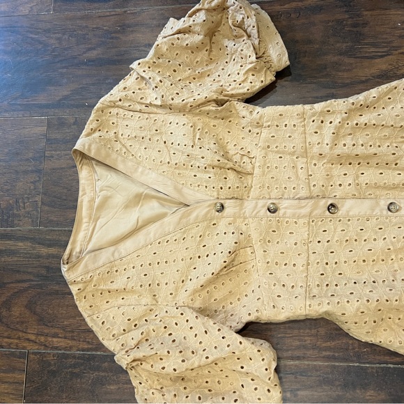 NWT MOTF Schiffy Eyelet Khaki Cotton Bishop Sleeve Button Down Midi Dress XS - Picture 6 of 9